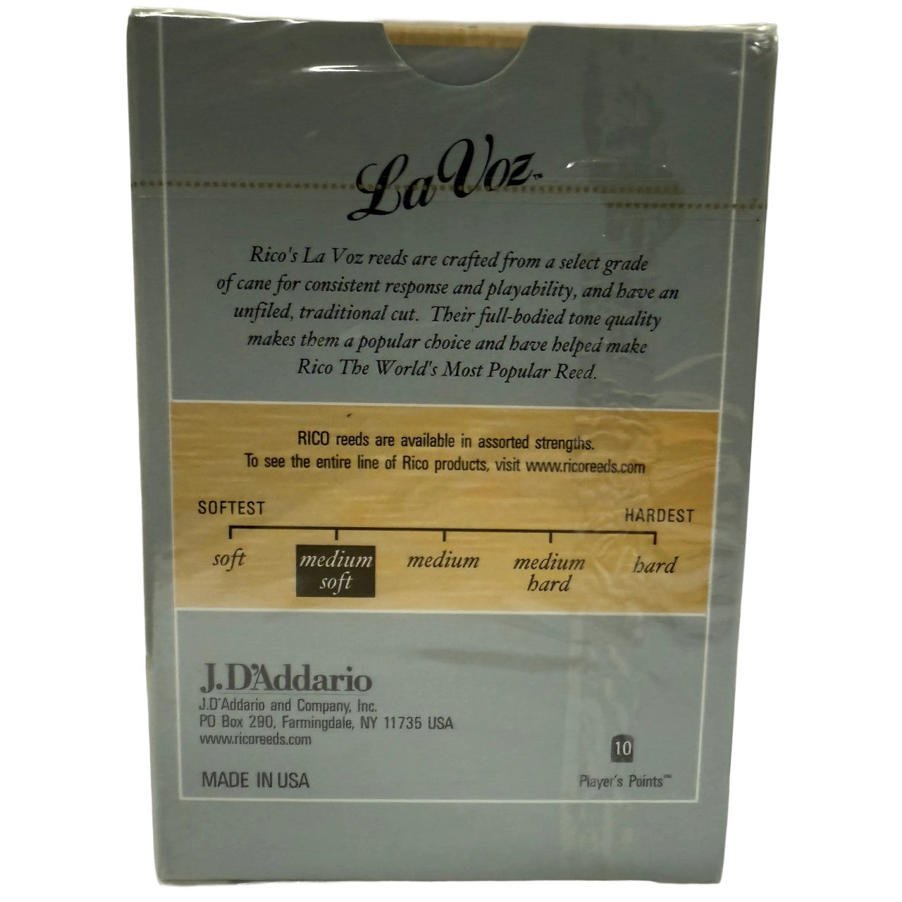 Rico LaVoz Tenor Saxophone Reeds 10-Pack Medium Soft